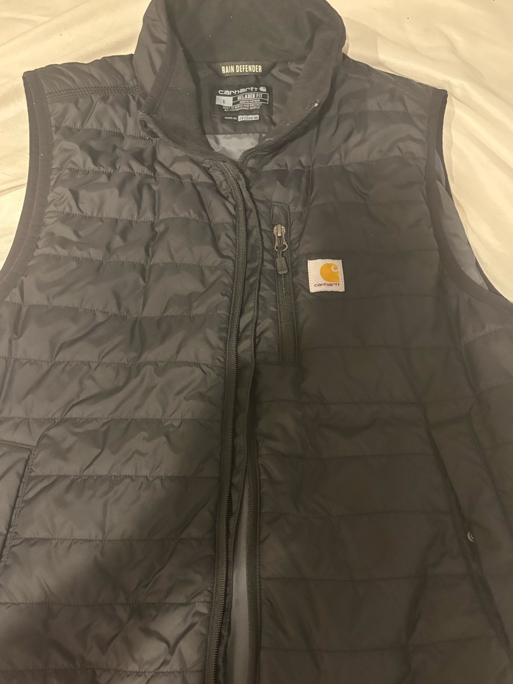 Carhartt Men's Black Quilted Insulated Vest with Logo Patch Rain Defender